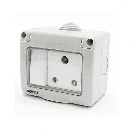 Novex Outdoor Switch Socket, NV429WP, Preston, Polycarbonate, 220-240V, IP55, 1 Outlet, 15A, Grey