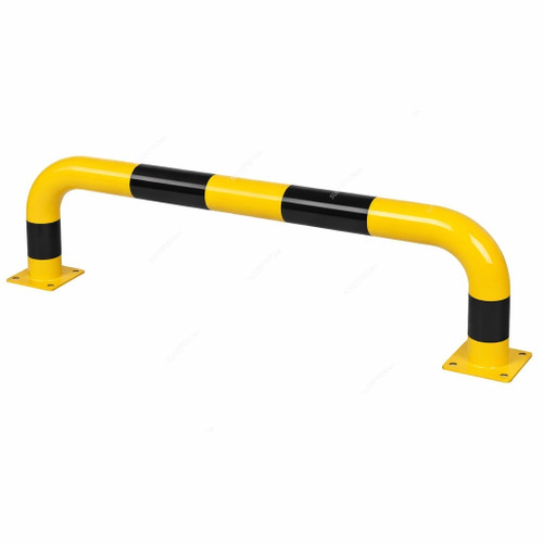 Safety Barrier With Base Plate, Mild Steel, 2MM Thk, 48.3MM Dia, Yellow/Black 