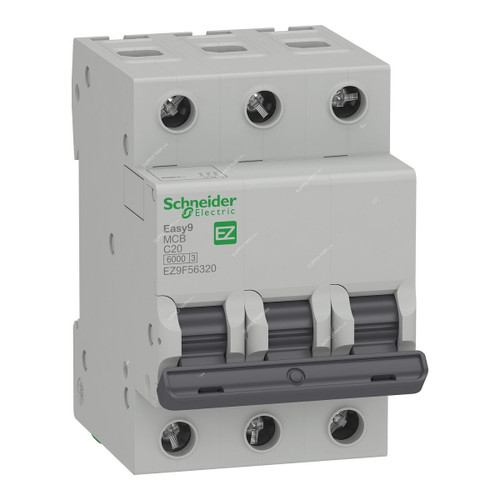 Schneider Electric Miniature Circuit Breaker, EZ9F56320, Easy9, 3 Pole, 400V, Curve C, 20A