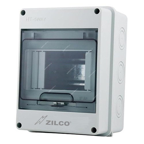 Zilco Wall Mounted Electrical Junction Box, ZHTB-5, Plastic, 5 Way, IP65, Grey