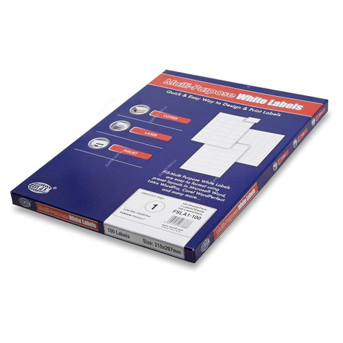Fis Multi-Purpose Label Sticker, FSLA1-100, Paper, A4, 210MM Width x 297MM Length, White, 100 Pcs/Pack