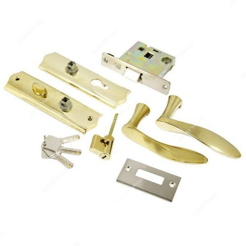 Door Handle With Mortise Lock Set, 50MM, Gold