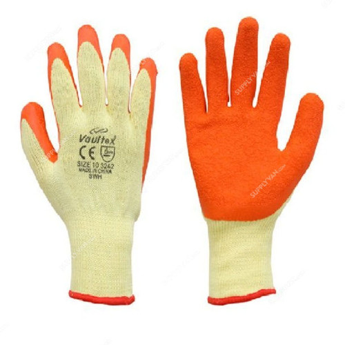 Vaultex Latex Coated Gloves, SWH, Size10, Orange, PK12