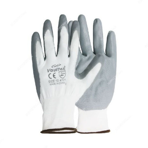 Vaultex Nitrile Coated Gloves, GNG, Size10, Grey, PK12
