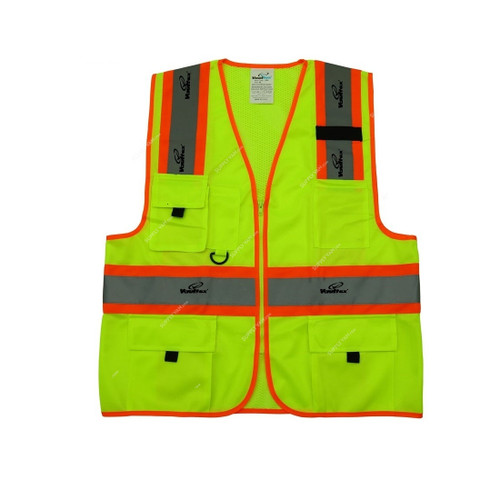 Vaultex Reflective Vest With 4 Pockets, JMA, XL, Yellow