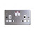 Mk DP Switch Socket Outlet With Neon, K2446ALM, Metalclad Plus, IP4X, 2 Gang, 2 Way. 13A, Aluminium