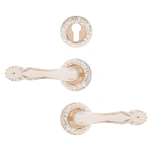 ACS Rose Door Handle W/ Key Hole, Z09-AA133-IVORY-GP, White and Gold