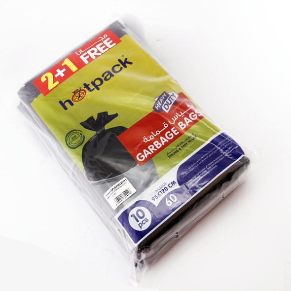 Hotpack Heavy Duty Garbage Bag, SPLGH951202PLUS1, XL, 60 Gallons, Black, 2+1 Free