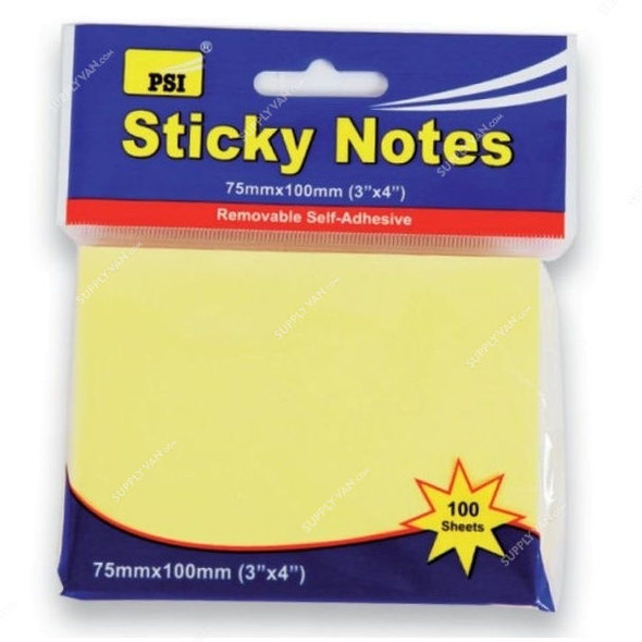 PSI Sticky Note, PSPOA04YL, 3 x 4 Inch, Yellow, 100 Pcs/Pack