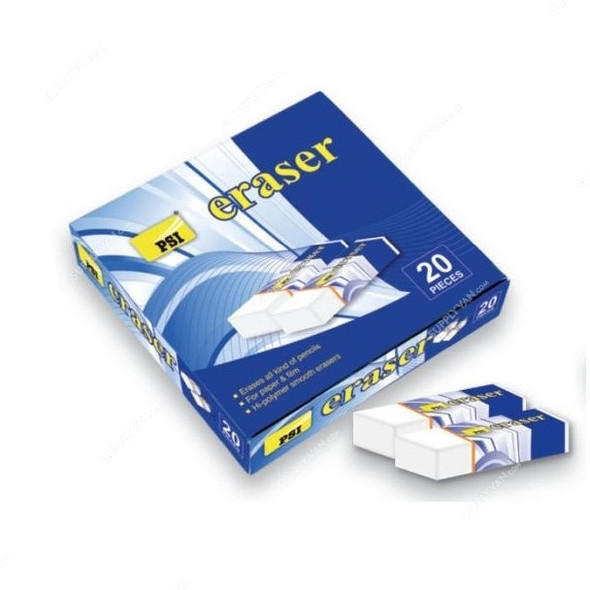 PSI Pencil Eraser, PSERPE20WS, White, 20 Pcs/Pack