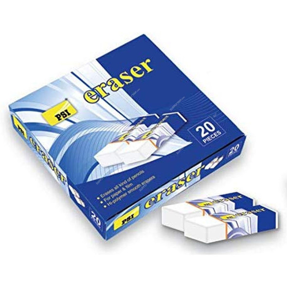 PSI Pencil Eraser, PSERPE20WS, White, 20 Pcs/Pack