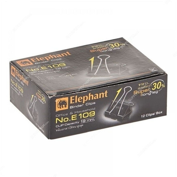 Elephant Binder Clip, E109, 40MM, Black, PK12