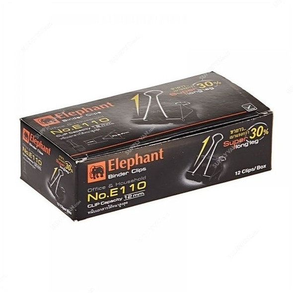 Elephant Binder Clip, E110BX, 32MM, Black, PK12