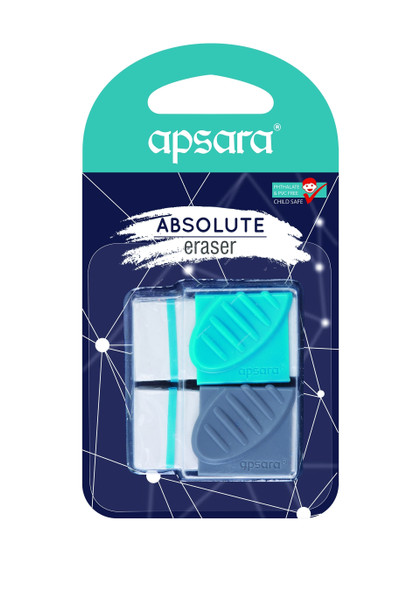 Apsara Absolute Eraser, APS102300201, Rubber, Blue/Grey, Rectangle, PK2