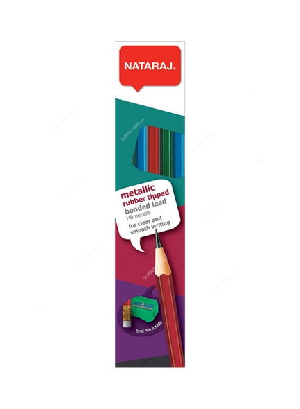 Nataraj Metallic Pencil W/Rubber Tip, HP201155002, HB, Hexagon