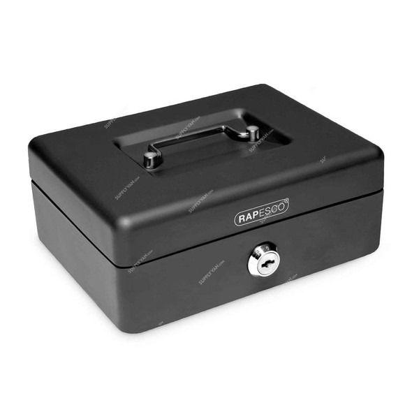 Rapesco Cash Box, RPSCB10BK, 10 Inch, Multi-Differ Cylinder Lock, Black