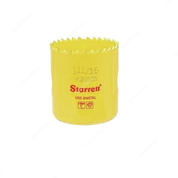 Starrett Hole Saw, SH1116, High Speed Steel, 43MM, 6 TPI, Yellow