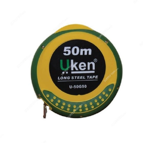 Uken Close Type Measuring Tape, U50G50, 13MM, 50 Mtrs, Metric, Steel