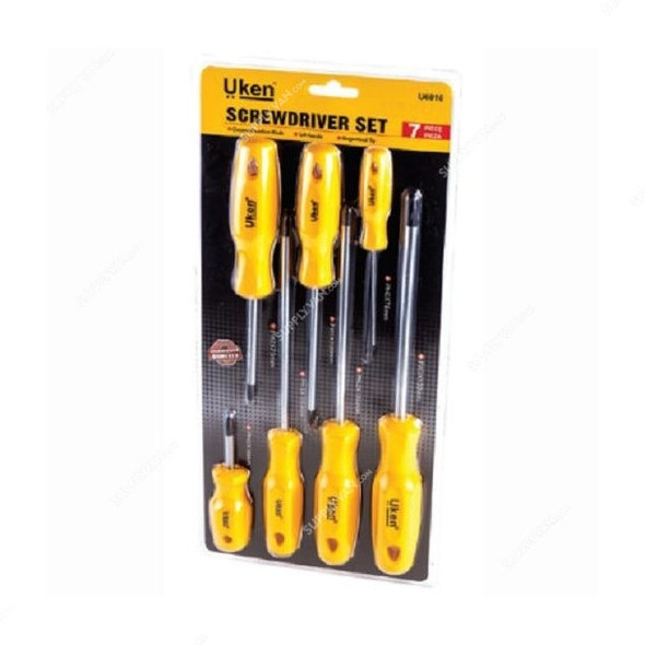 Uken Screw Driver Set, U6010, Round, Phillips, Double Injected, CrV Steel