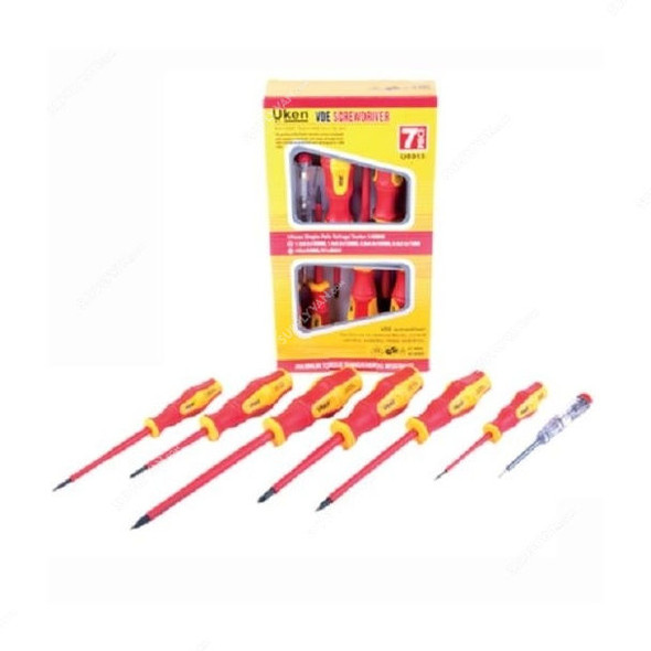 Uken Screw Driver Set, U6015, Round, Slotted/Pozidriv