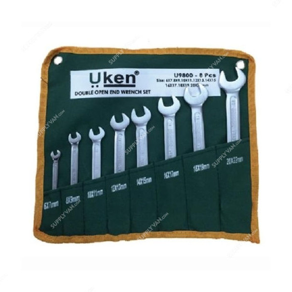 Uken Double Open End Spanner, U9800, 6-22MM, Open, CrV Steel, Satin