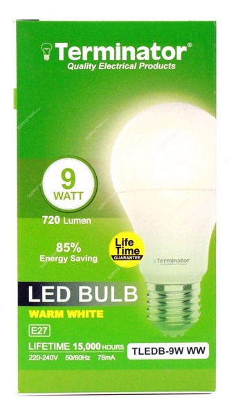 Terminator LED Bulb, TLEDB-9W-WW, 78 mA, 9W, 720 LM