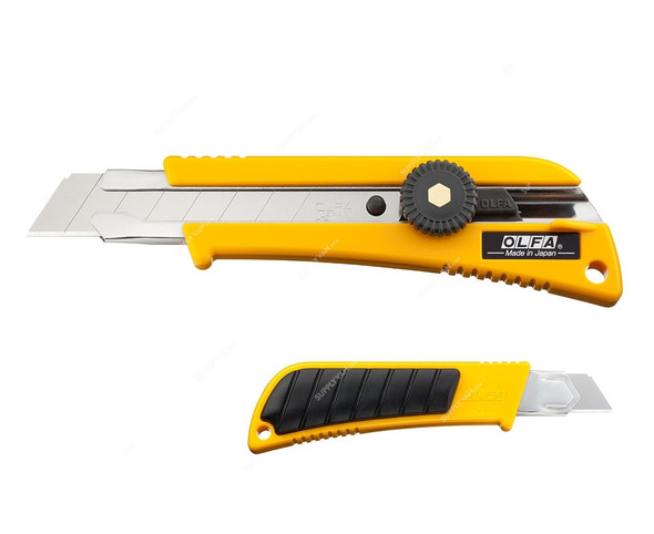 Olfa Utility Knife W/Anti-Slip Inset, OL-L-2, Black/Yellow, Ratchet Lock