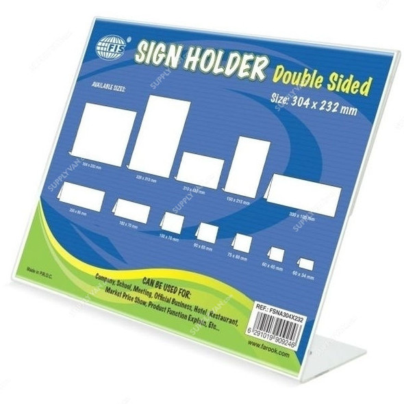 FIS L-Shape Sign Holder Oblong, FSNA304X232, 304 x 232MM, Clear