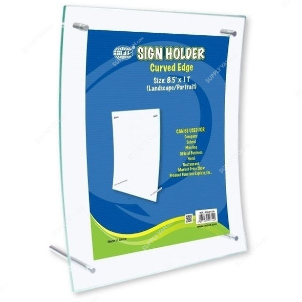 FIS Curved Edge Sign Holder, FSNA1504, 8.5 x 11 Inch, Clear