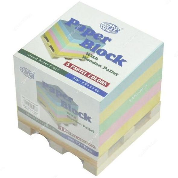 FIS Glued Paper Block with Wooden Pallet, FSBL9975CWP, 9 x 9 x 7CM, Multicolor