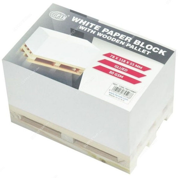 FIS Glued Paper Block with Wodden Pallet, FSBL78X118WP, 78 x 118 x 55MM, White