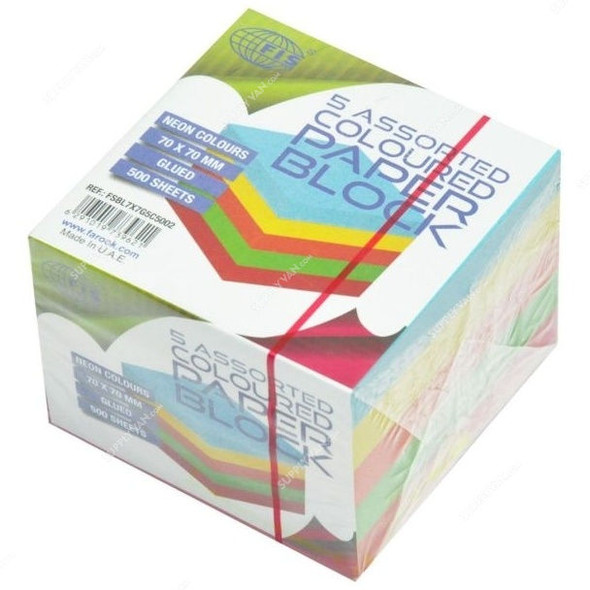 FIS Glued Paper Block, FSBL7X7G5C5002, 70 x 70MM, 500 Sheets, Multicolor