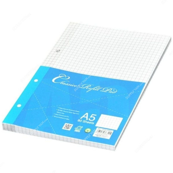 FIS 5MM Square Classico Loose Leaf Paper, FSPACR4002, 148 x 210MM, 80 Sheets, White