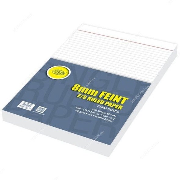 FIS Single 8MM Feint Ruled Paper, FSPA60FSS, 210 x 330MM, 400 Sheets, White