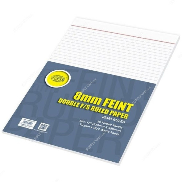 FIS Folded 8MM Feint Ruled Paper, FSPADFS20, 210 x 330MM, 20 Sheets, White