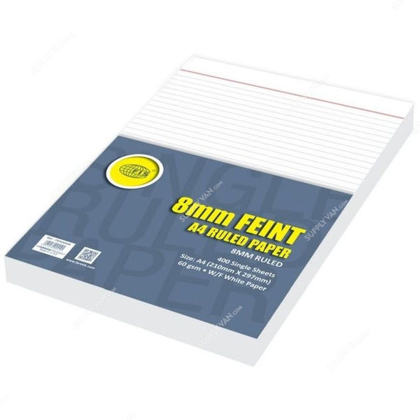 FIS Single 8MM Feint Ruled Paper, FSPA60A4S, 210 x 297MM, 400 Sheets, White