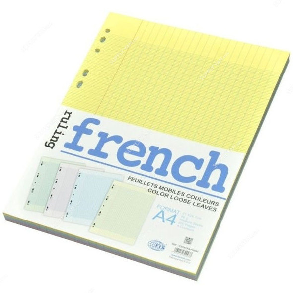 FIS French Ruling Loose Leave Paper, FSPAFRA41004C, 210 x 297MM, 100 Sheets, Multicolor