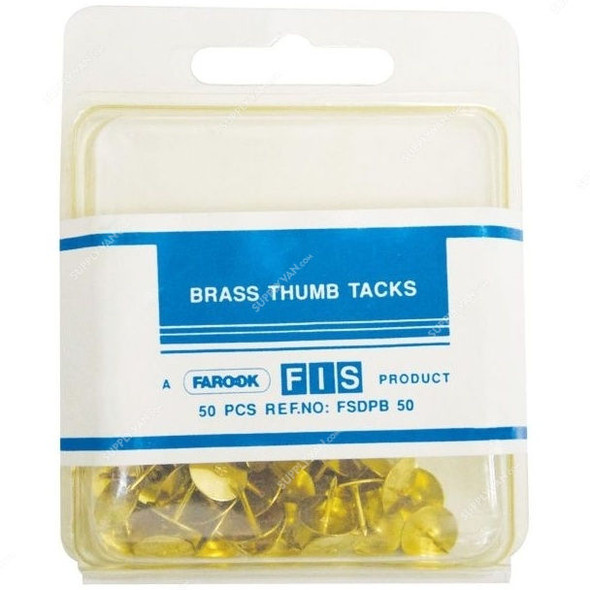 FIS Thumb Tack, FSDPB50, Brass, Gold, PK50