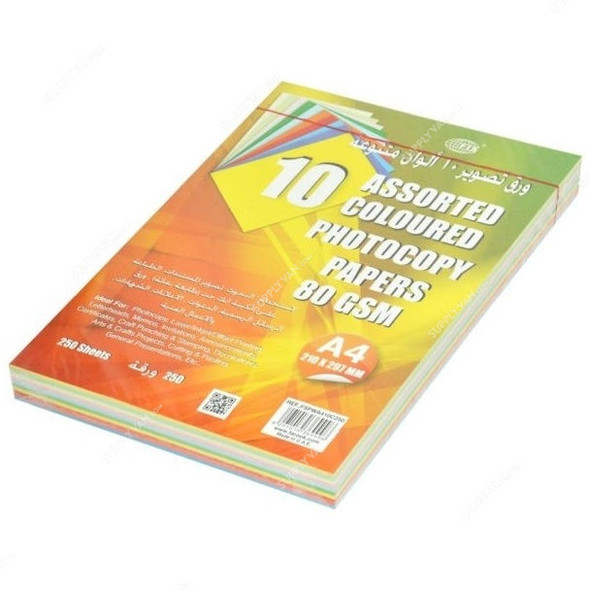 FIS Color Photocopy Paper, A4, 80 GSM, Assorted, PK250