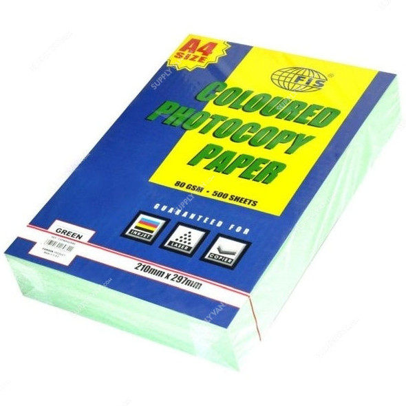 FIS Color Photocopy Paper, A4, 80 GSM, Green, PK500