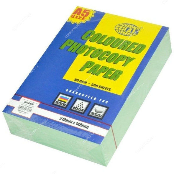 FIS Color Photocopy Paper, A5, 80 GSM, Green, PK500