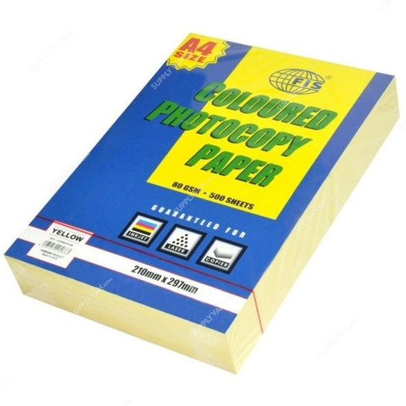 FIS Color Photocopy Paper, A4, 80 GSM, Yellow, PK500
