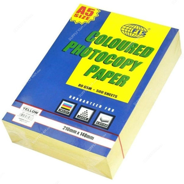 FIS Color Photocopy Paper, A5, 80 GSM, Yellow, PK500
