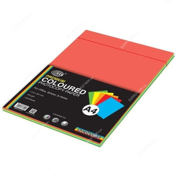 FIS Premium Color Photocopy Paper, A4, 80 GSM, Assorted, PK100