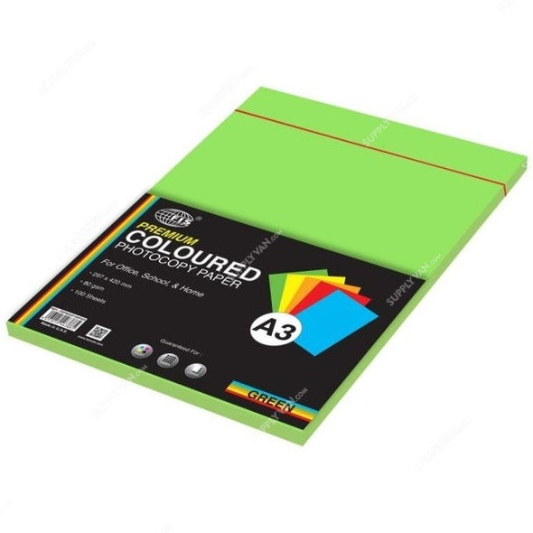 FIS Premium Color Photocopy Paper, A3, 80 GSM, Green, PK100