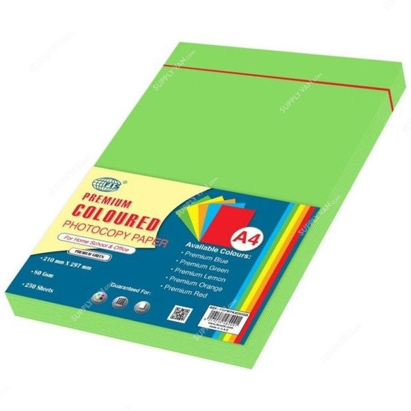 FIS Premium Color Photocopy Paper, A4, 80 GSM, Green, PK250