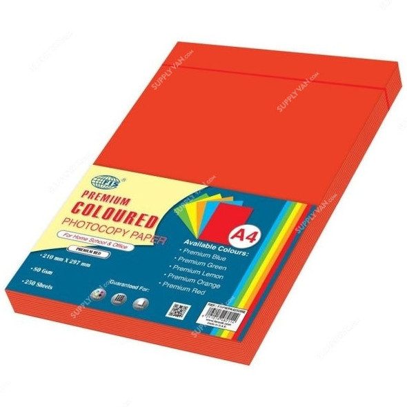 FIS Premium Color Photocopy Paper, A4, 80 GSM, Red, PK250