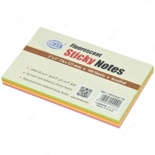 FIS Sticky Notes Set, FSPO354C100, 100 Sheets, 3 x 5 Inch, Assorted, PK12