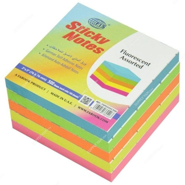 FIS Sticky Notes Pad, FSPO335C500, 500 Sheets, 3 x 3 Inch, Assorted