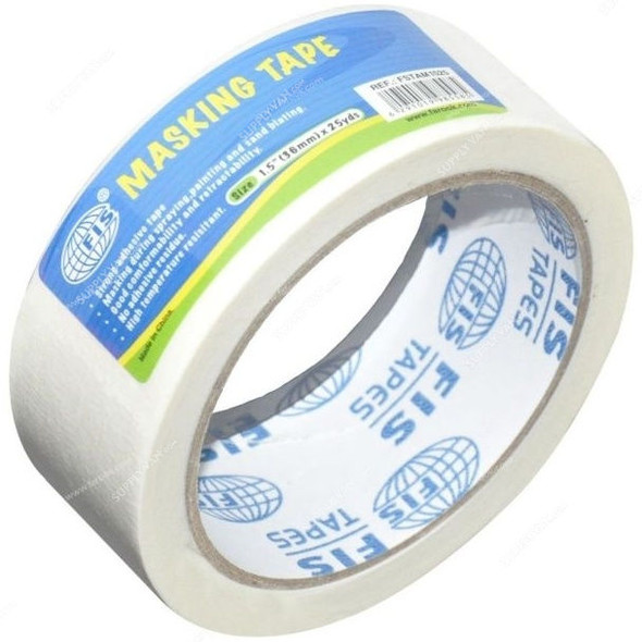 FIS Masking Tape, FSTAM1525, 1.5 inch x 25 yds, White